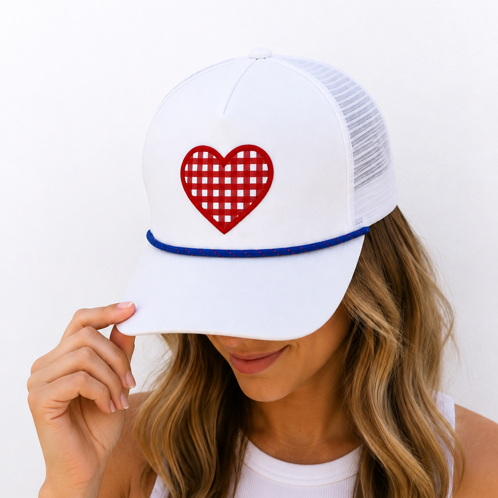 Red Gingham Heart Hat