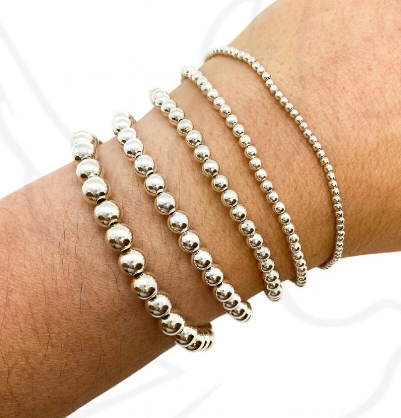 Sterling Silver Beaded Bracelet (2mm–6mm) | Stackable Singles