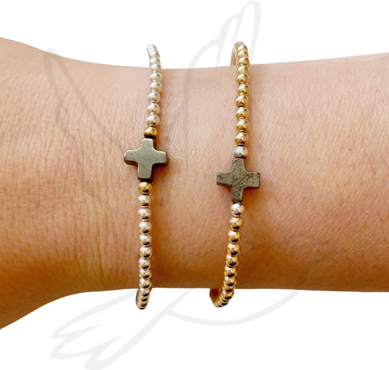 Pyrite Cross Bracelet | Gold-Filled or Sterling Silver Faith-Inspired