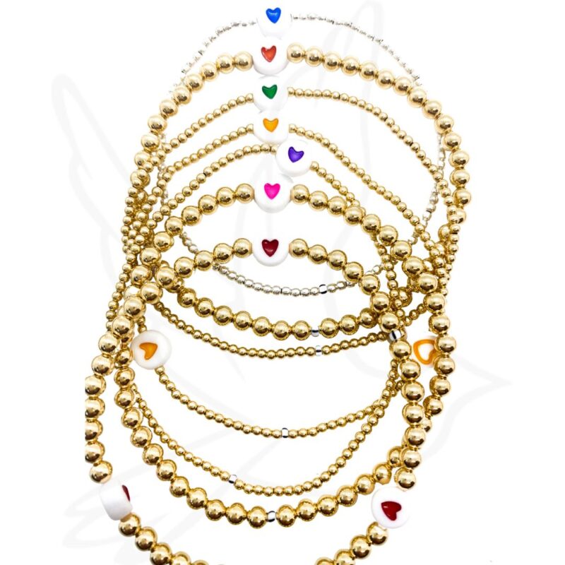 Flat Heart Bracelet | Gold-Filled Stackable Beads with Colorful Heart Accents