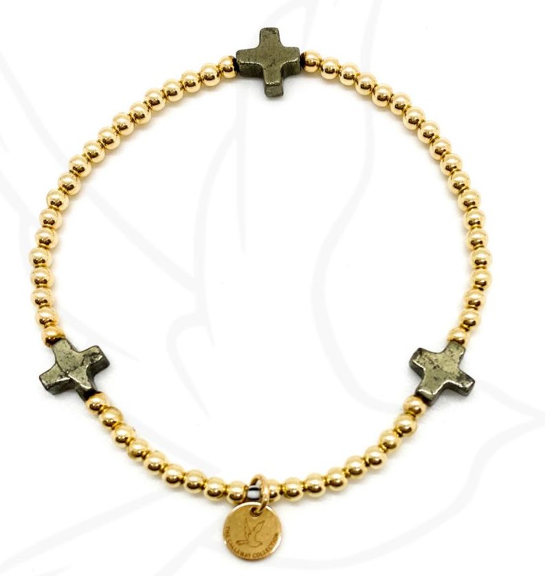 Pyrite Cross Bracelet | Gold-Filled or Sterling Silver Faith-Inspired