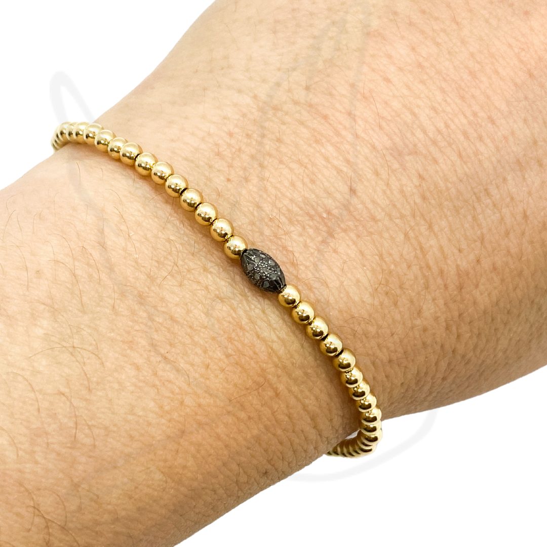 The Dede Bracelet – 3mm Dainty Gold or Silver with Pave Accent