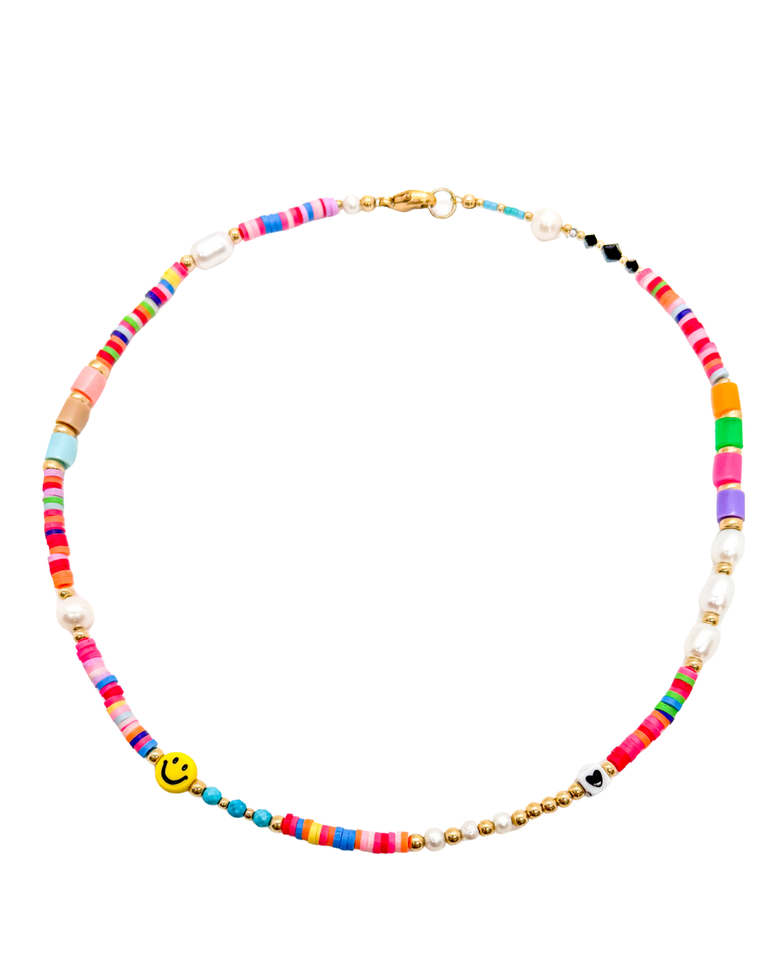 Happy Vibes | Rainbow Heishi, Pearl & Smiley Necklace