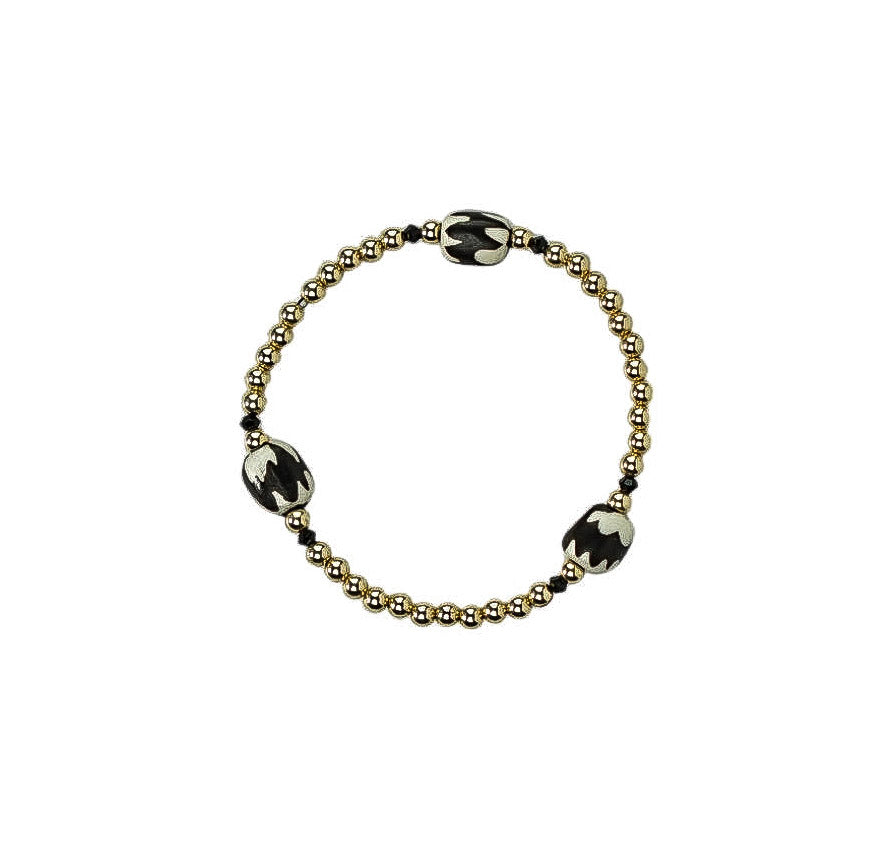 Ebony & Ivory Bracelet | African Glass Beads with Gold Filled or Sterling Silver
